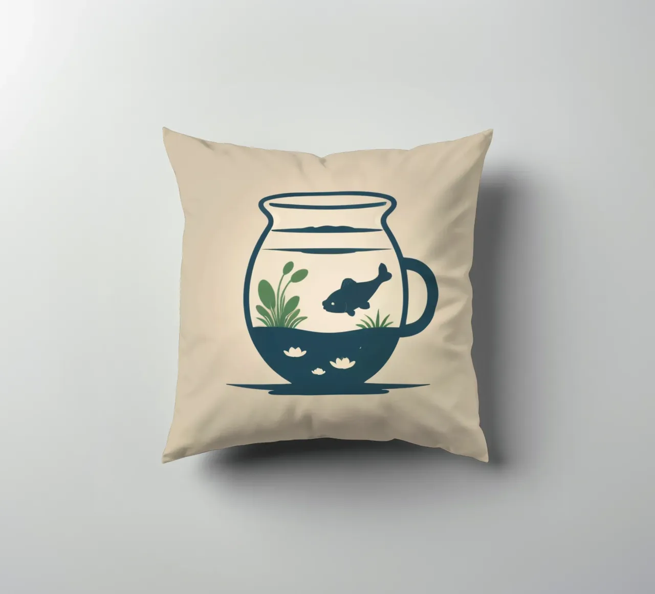 una vasca per pesci con piante acquatiche e un pesce che nuota cuscino da DesignDoodle