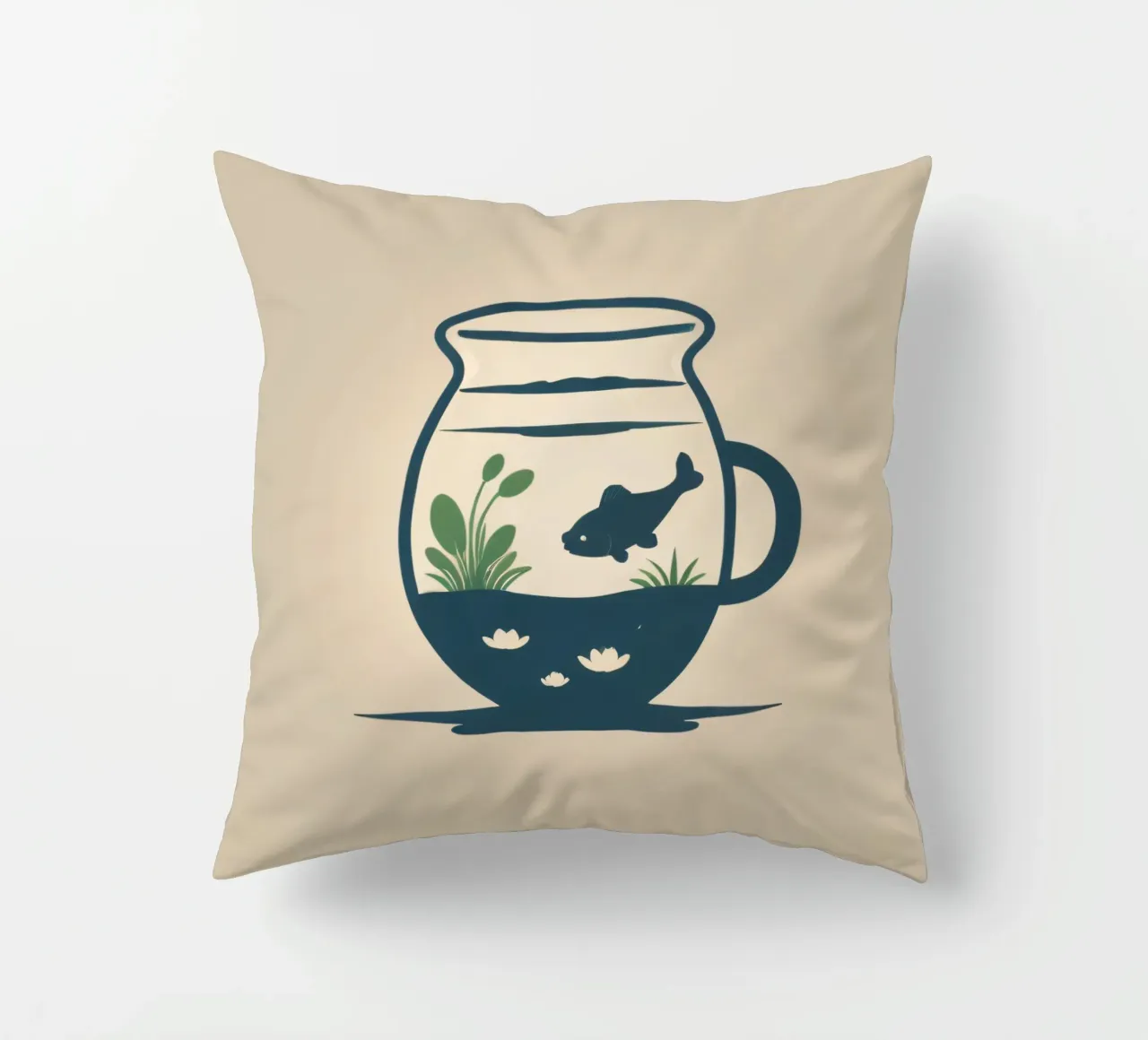 una vasca per pesci con piante acquatiche e un pesce che nuota cuscino da DesignDoodle