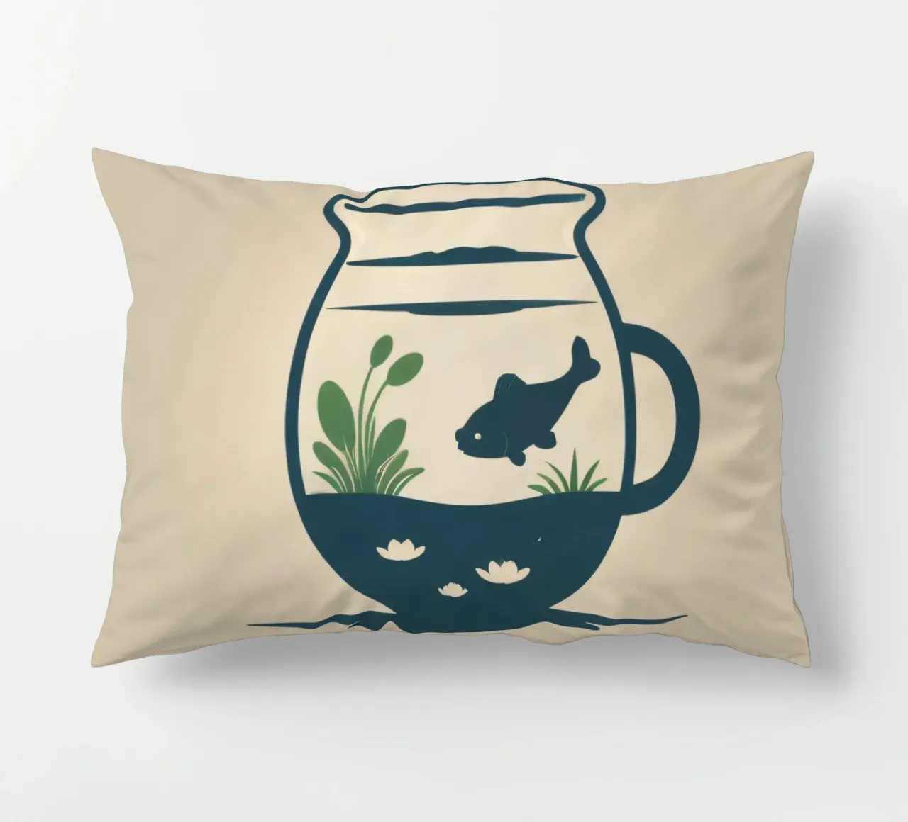 una vasca per pesci con piante acquatiche e un pesce che nuota cuscino da DesignDoodle