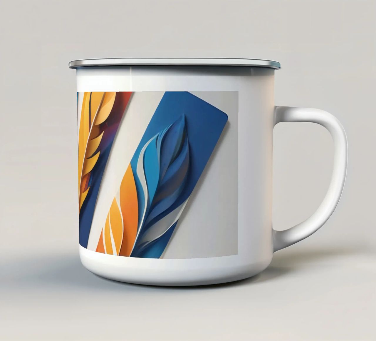 disegno artistico in carta con piume colorate a strati tazza in smalto da DesignDoodle