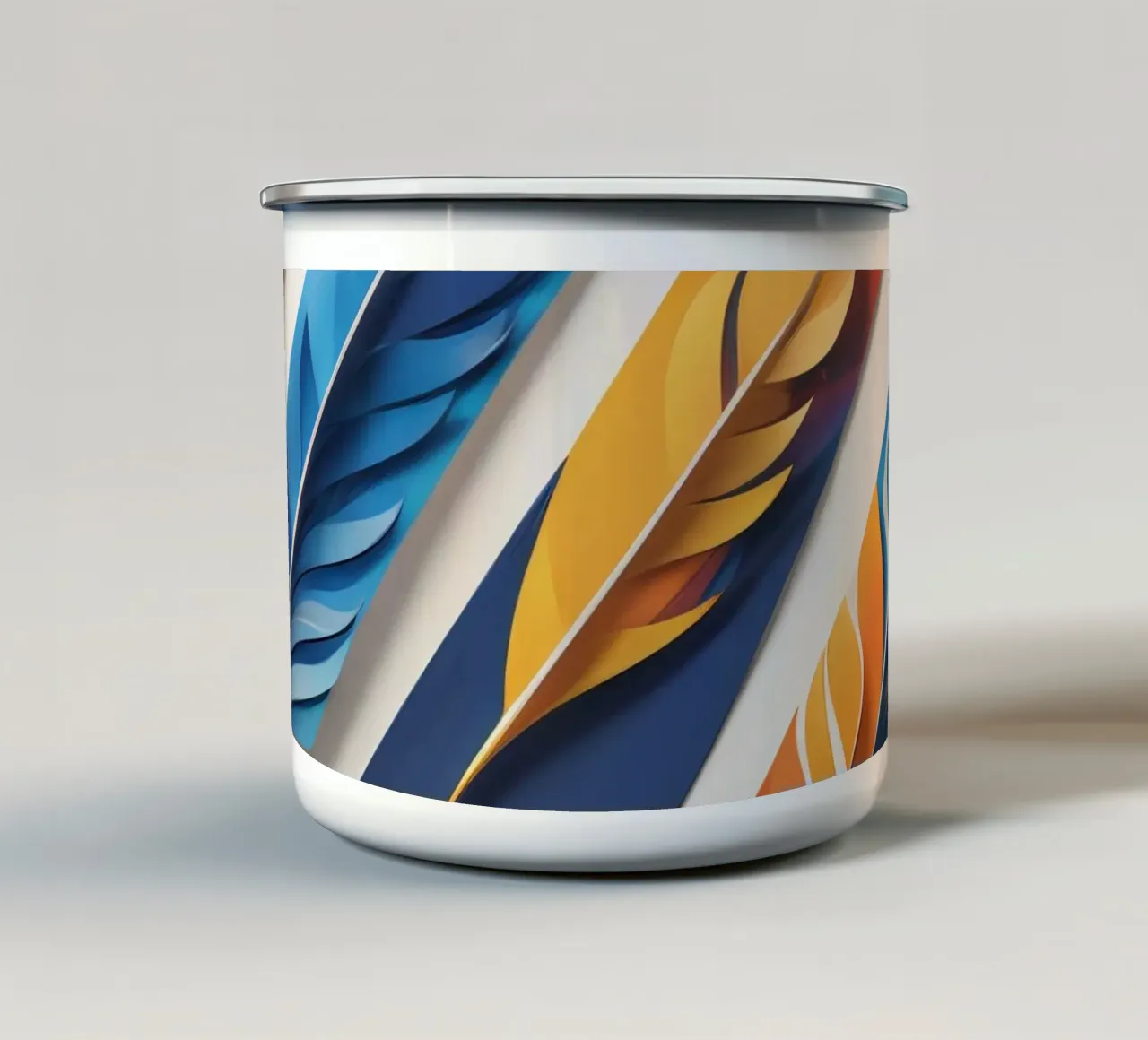 disegno artistico in carta con piume colorate a strati tazza in smalto da DesignDoodle