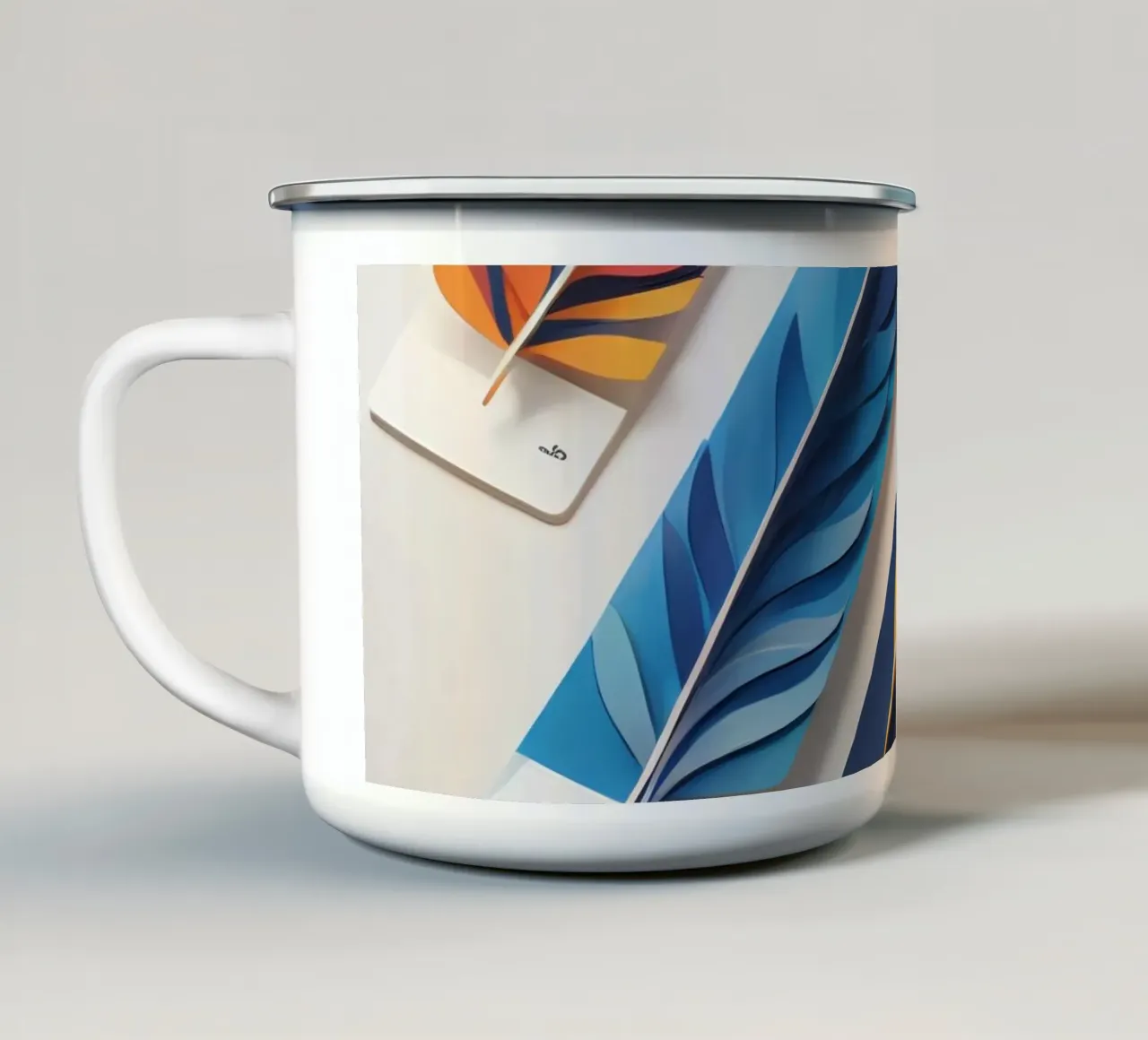 disegno artistico in carta con piume colorate a strati tazza in smalto da DesignDoodle