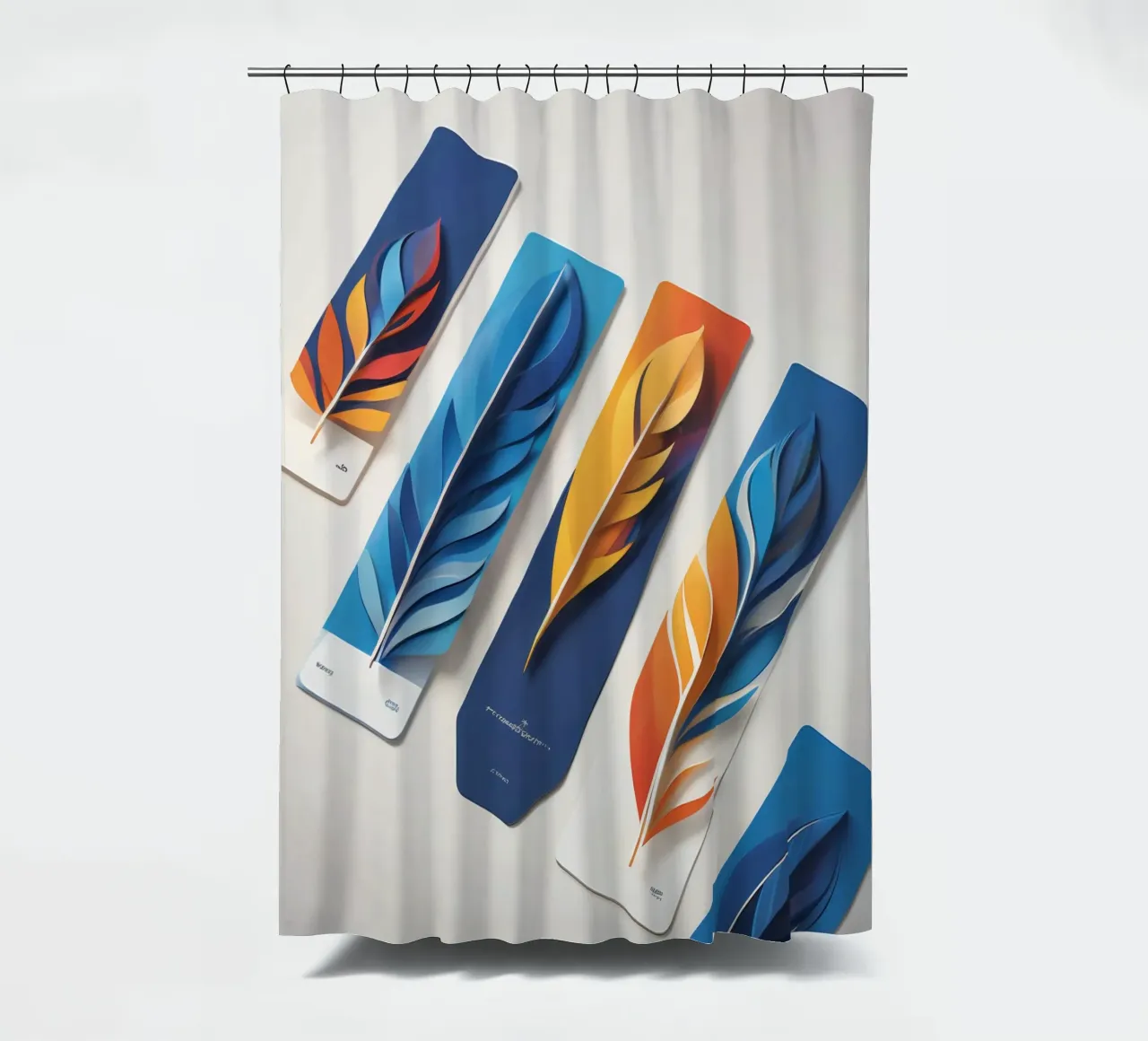 paper art design featuring colorful layered feathers shower curtain by DesignDoodle
