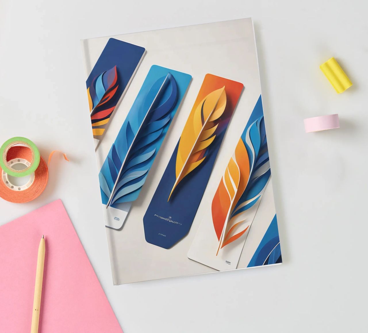paper art design featuring colorful layered feathers notebook by DesignDoodle
