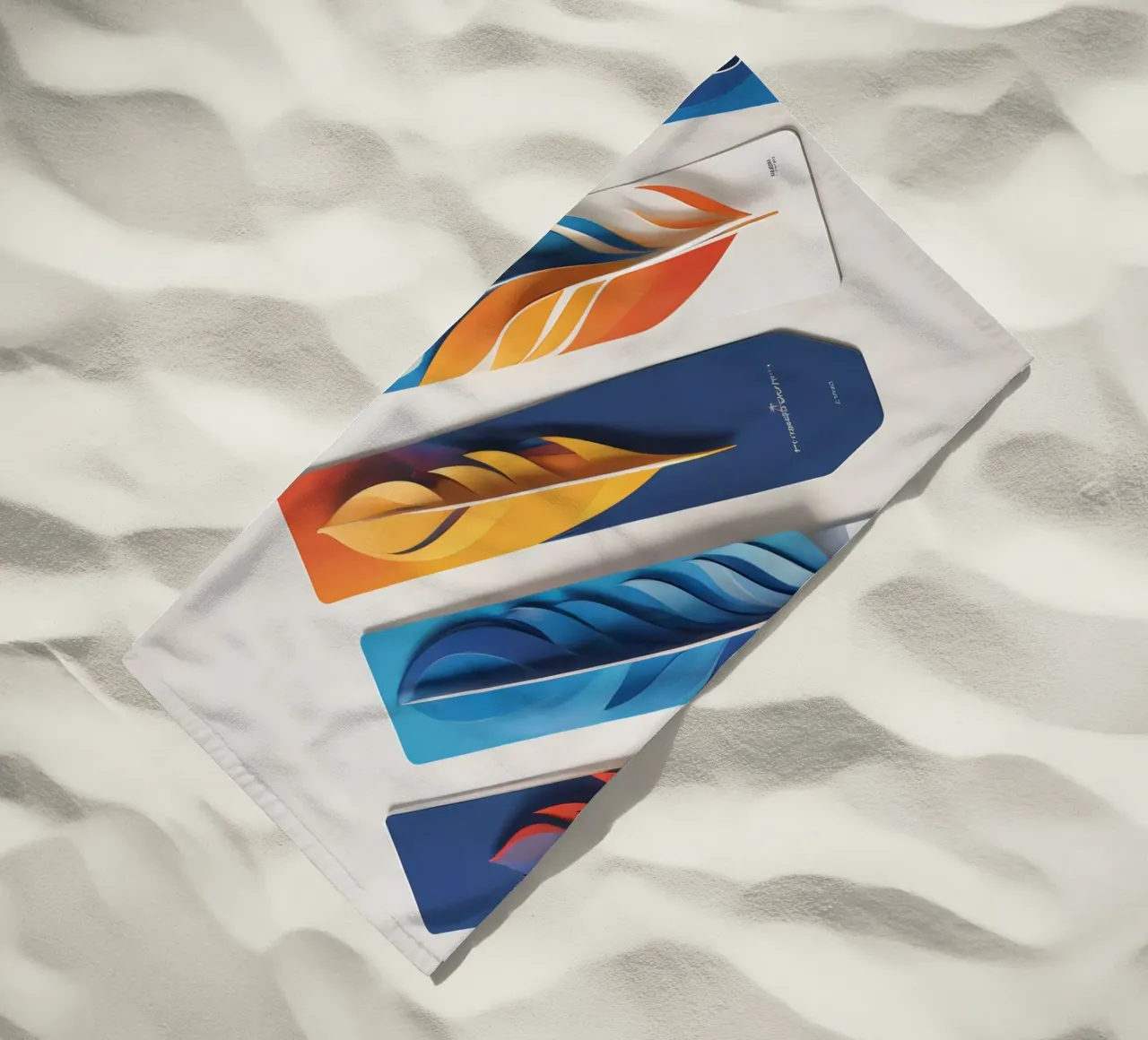 disegno artistico in carta con piume colorate a strati telo mare da DesignDoodle