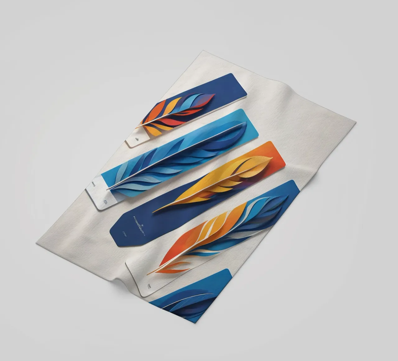 disegno artistico in carta con piume colorate a strati telo mare da DesignDoodle