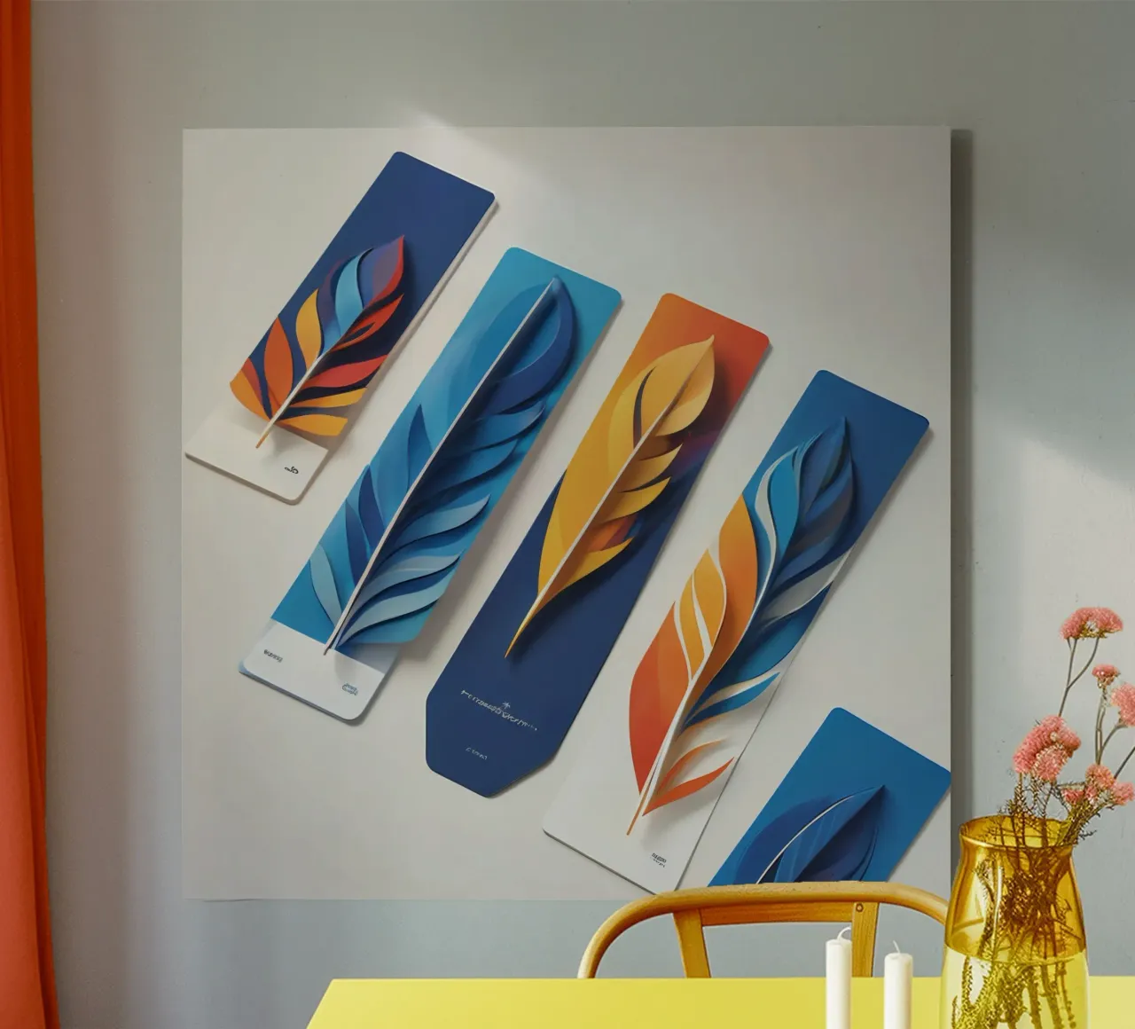 dessin en papier représentant des plumes colorées et superposées toile de DesignDoodle