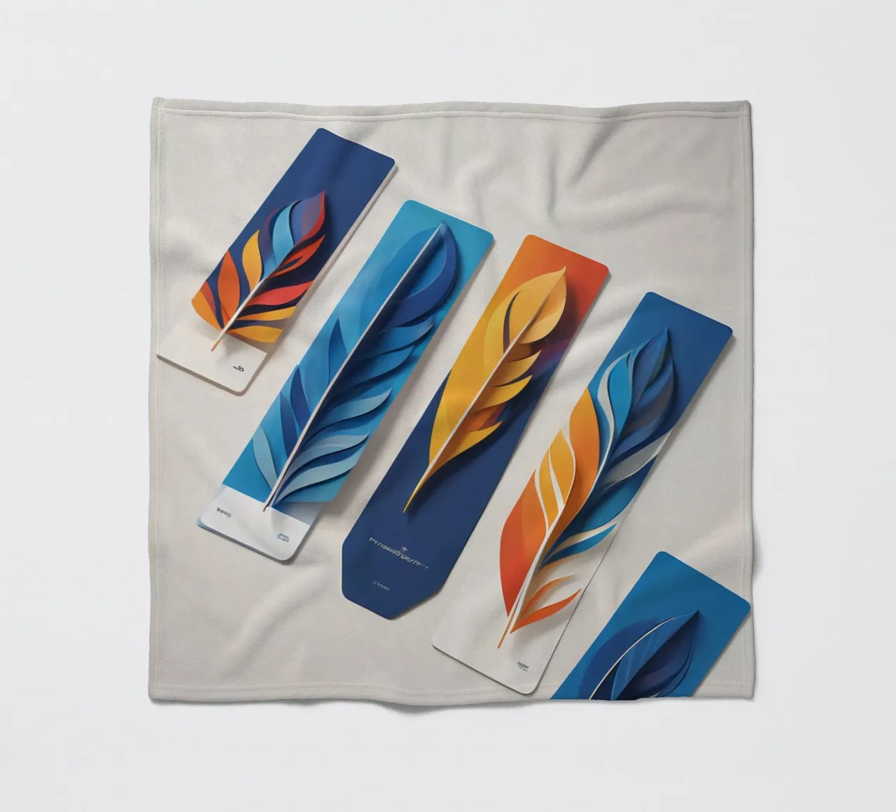 paper art design featuring colorful layered feathers fleece blanket by DesignDoodle