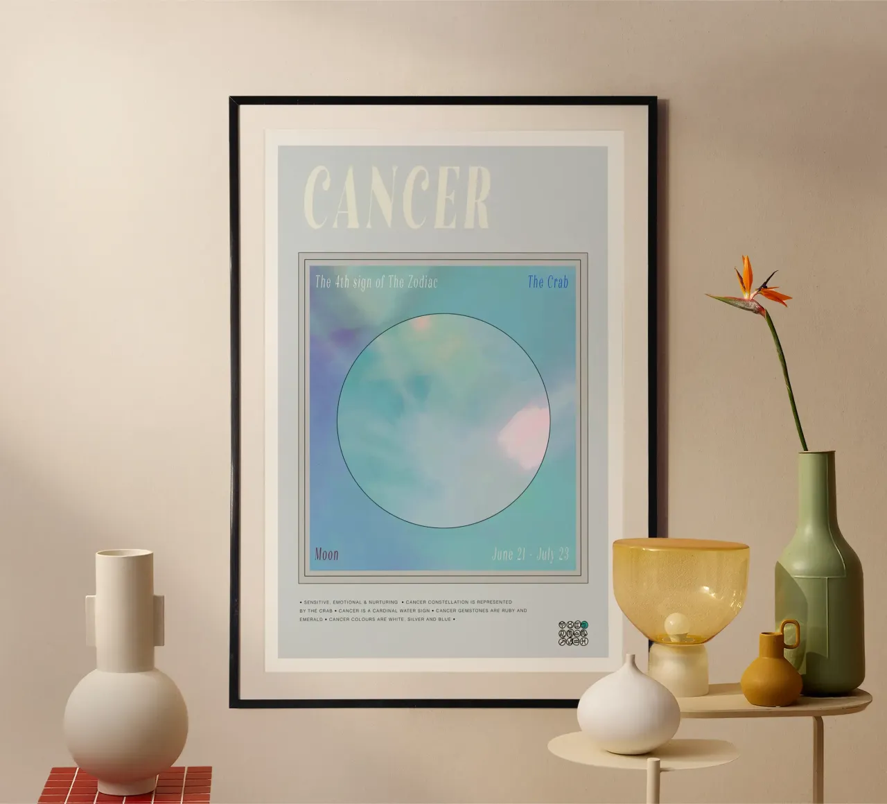 Tierkreiszeichen Krebs Poster mit Kunststoffrahmen von Casa Cartissi