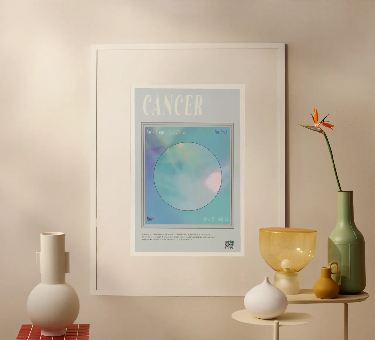 Tierkreiszeichen Krebs Poster mit Kunststoffrahmen von Casa Cartissi