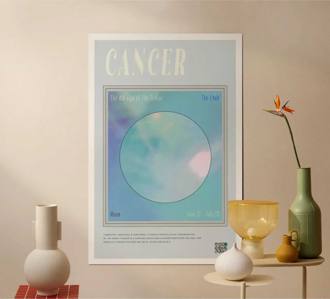 Tierkreiszeichen Krebs Poster mit Kunststoffrahmen von Casa Cartissi