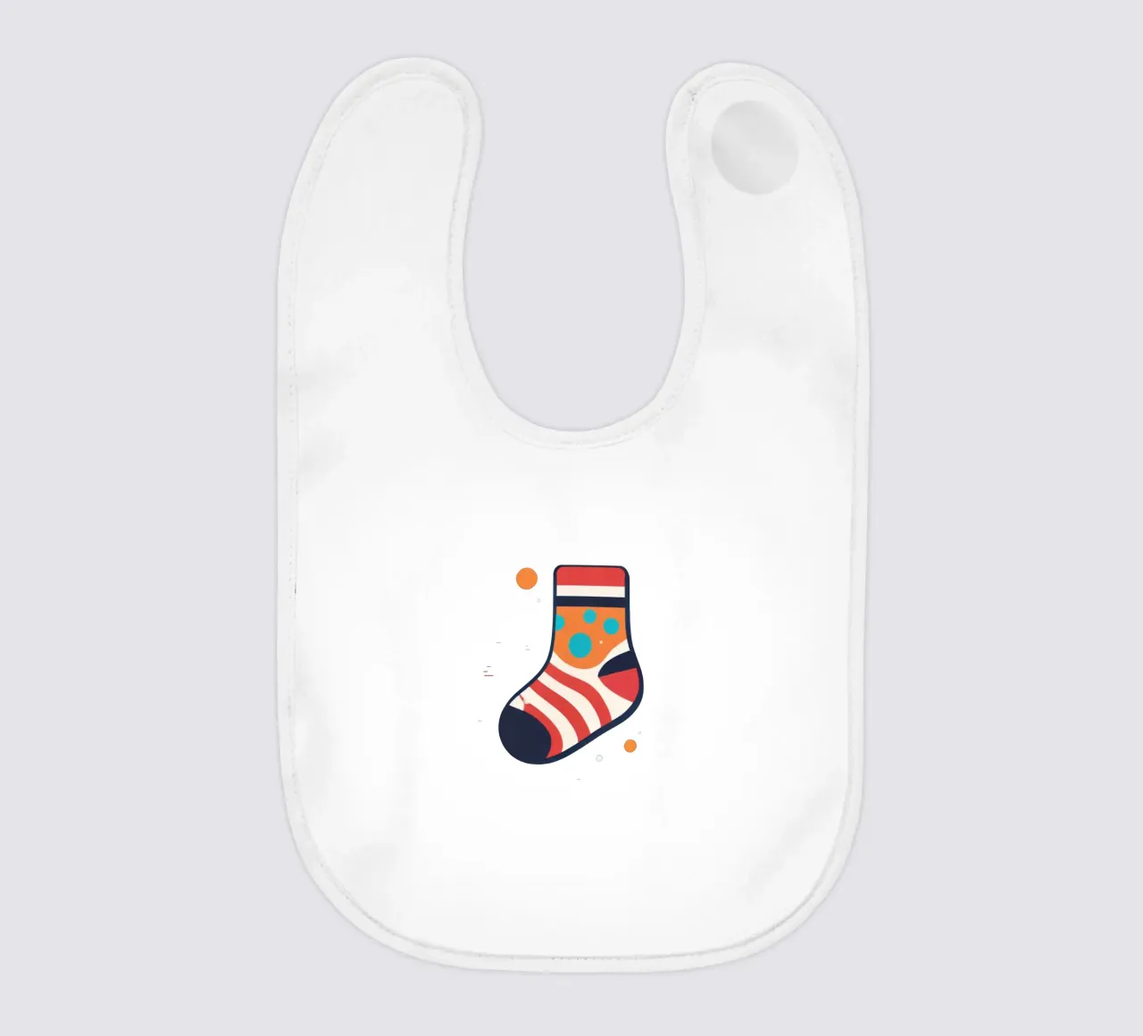 colorful sock with playful patterns on baby bib by DesignDoodle