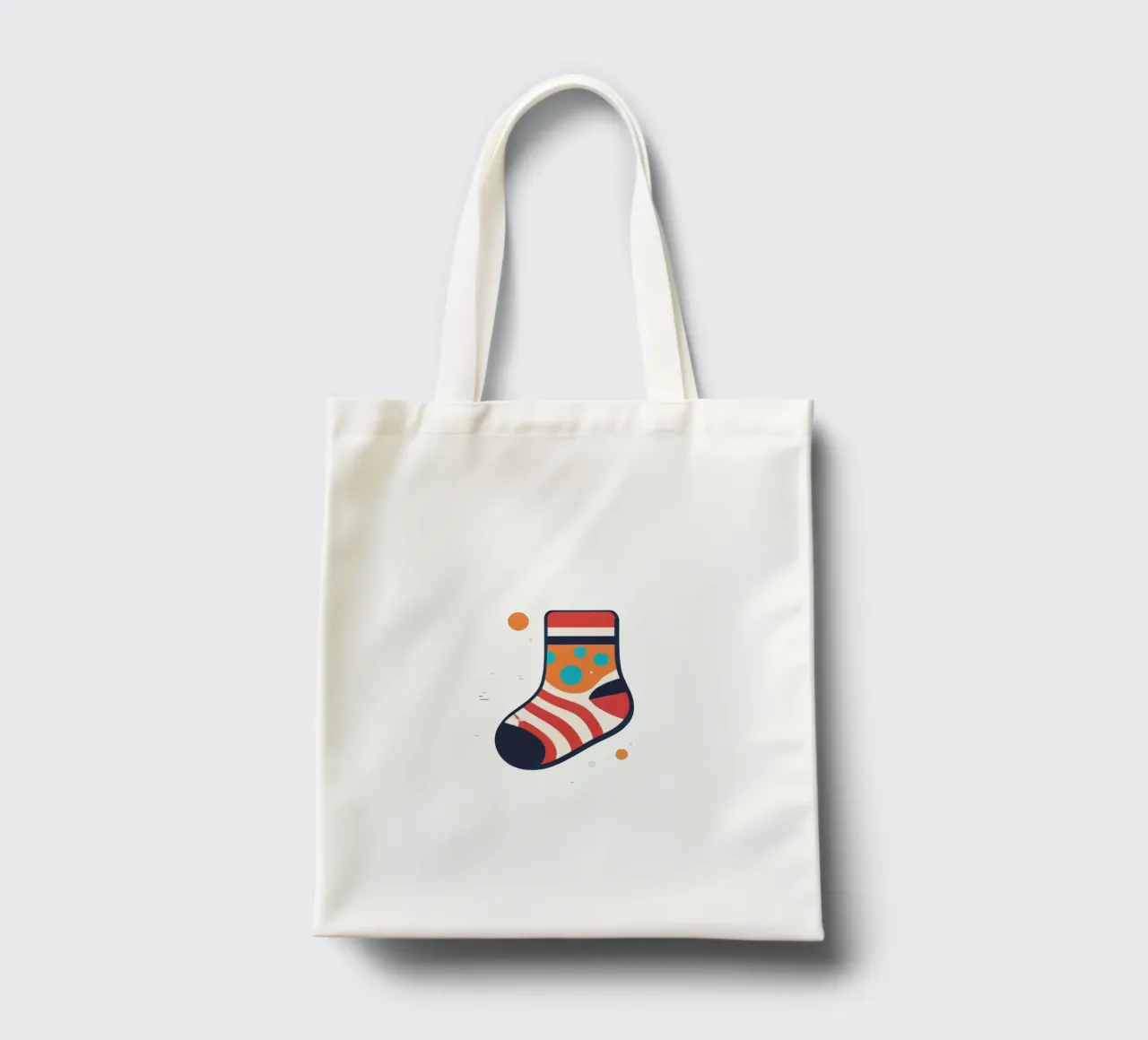 colorful sock with playful patterns on tote bag by DesignDoodle