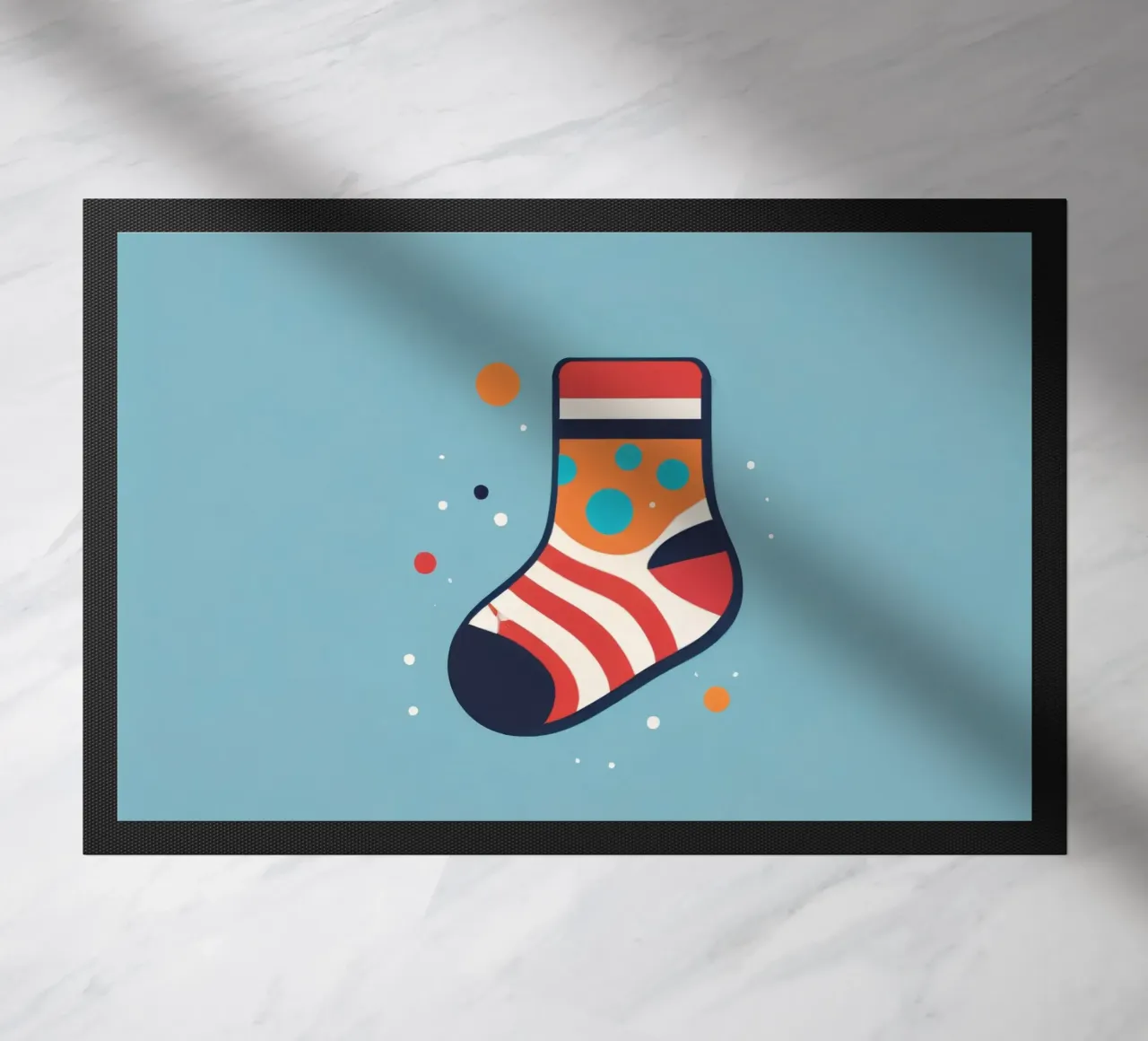 colorful sock with playful patterns doormat by DesignDoodle