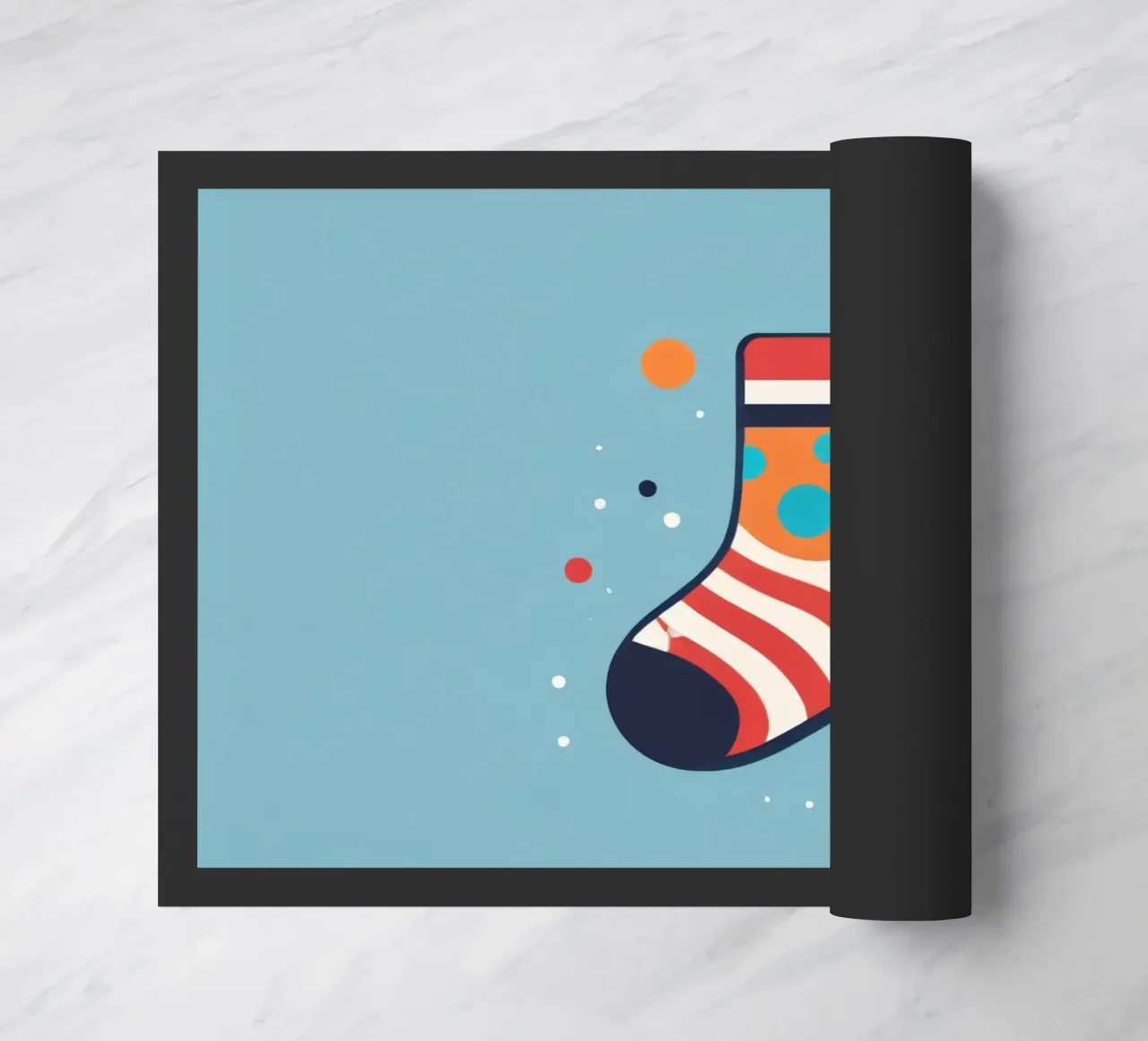 colorful sock with playful patterns doormat by DesignDoodle