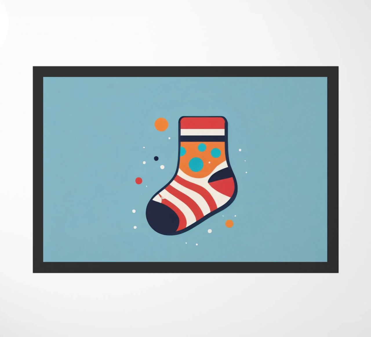 colorful sock with playful patterns on doormat by DesignDoodle