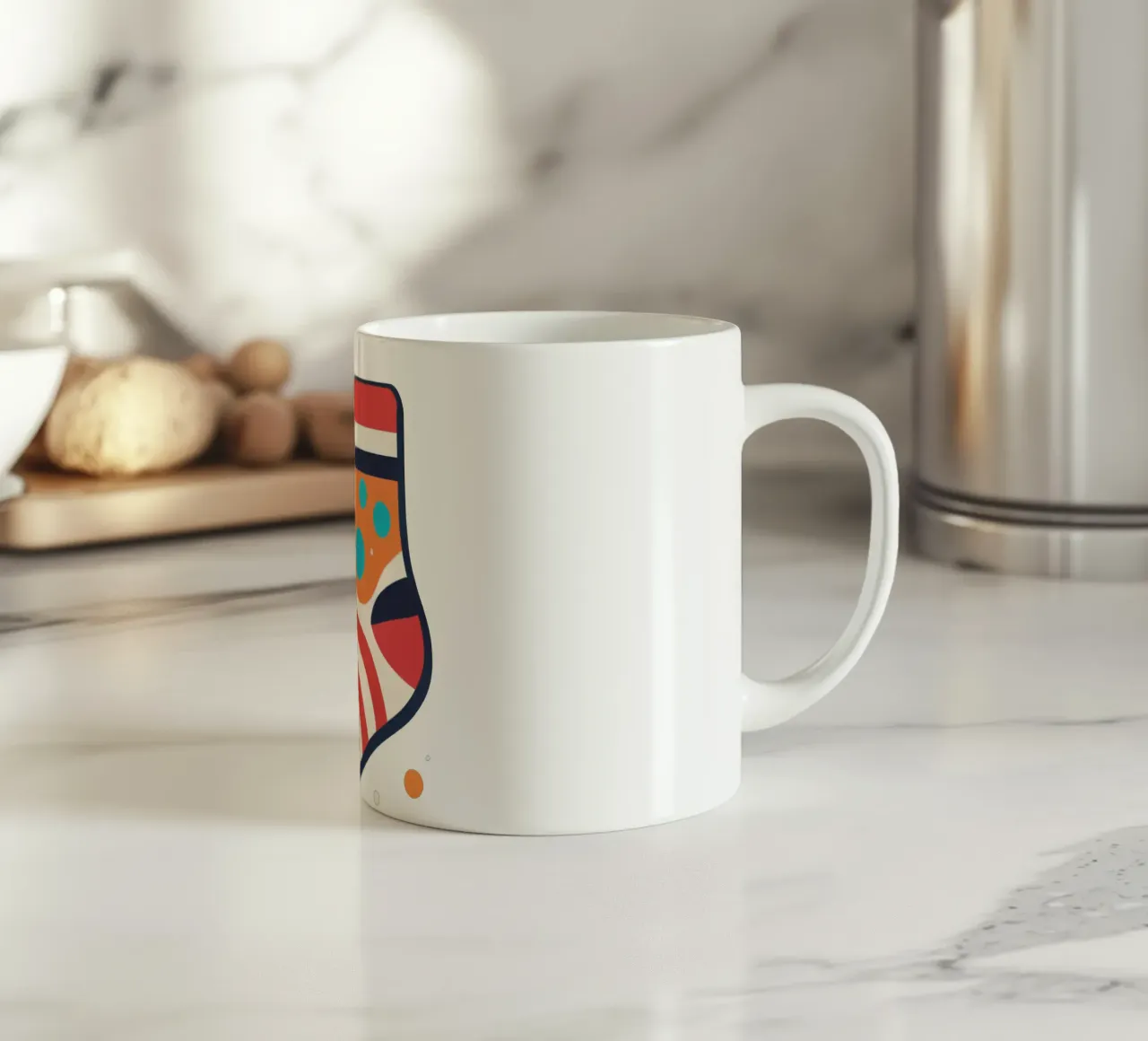 colorful sock with playful patterns on ceramic mug by DesignDoodle