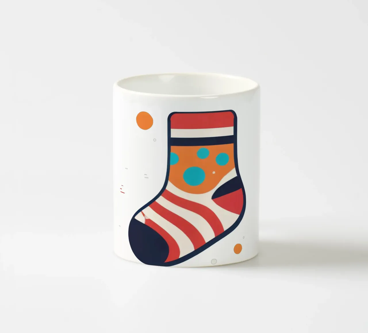 colorful sock with playful patterns on ceramic mug by DesignDoodle