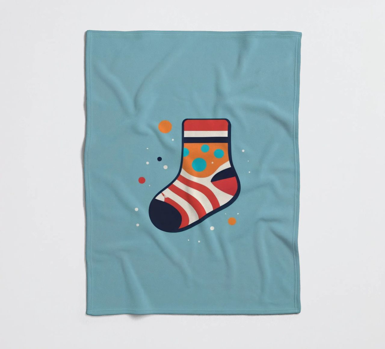 colorful sock with playful patterns on fleece blanket by DesignDoodle