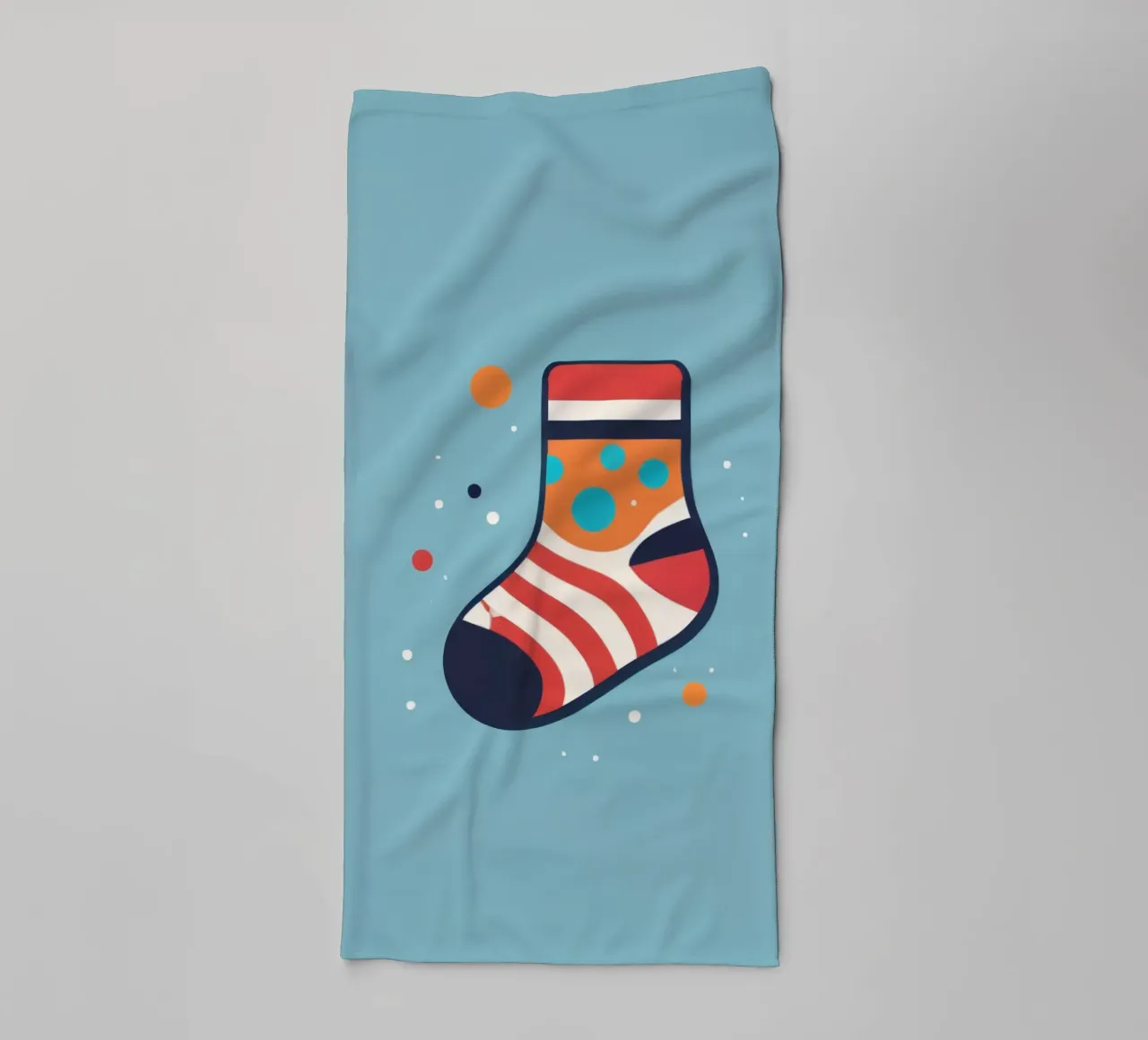 colorful sock with playful patterns on towel by DesignDoodle
