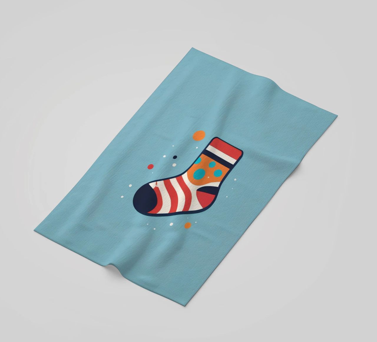 colorful sock with playful patterns on beach towel by DesignDoodle