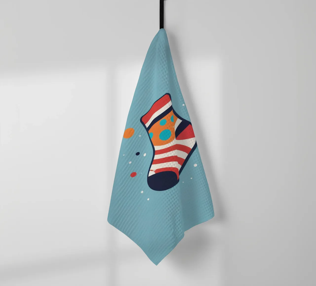 kleurrijke sok met speelse patronen theedoek van DesignDoodle