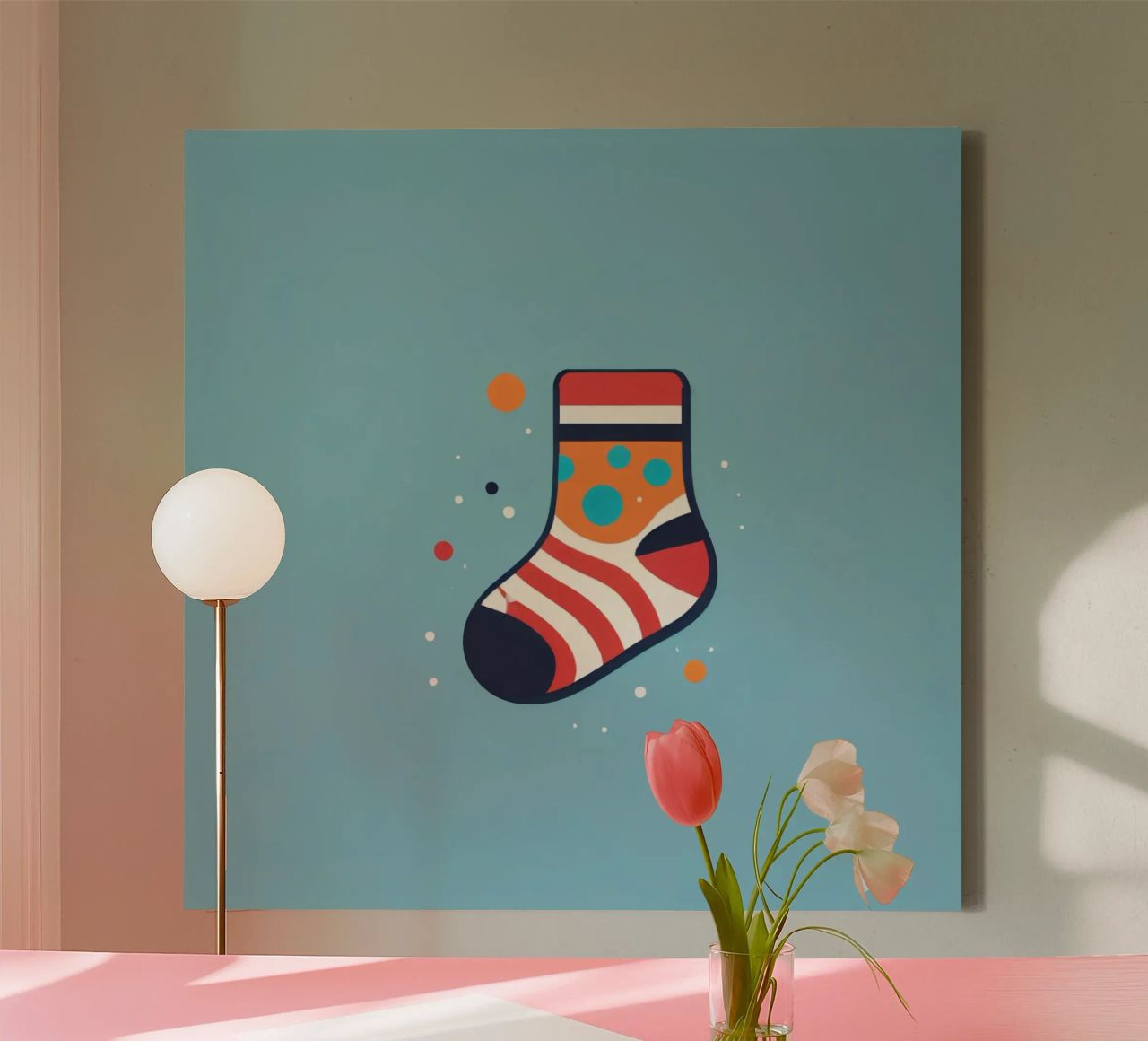 colorful sock with playful patterns on canvas by DesignDoodle