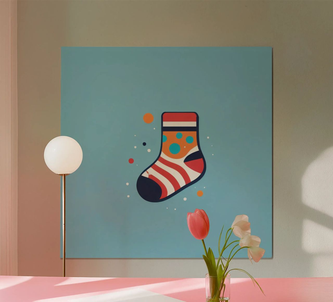 colorful sock with playful patterns on hahnemühle by DesignDoodle