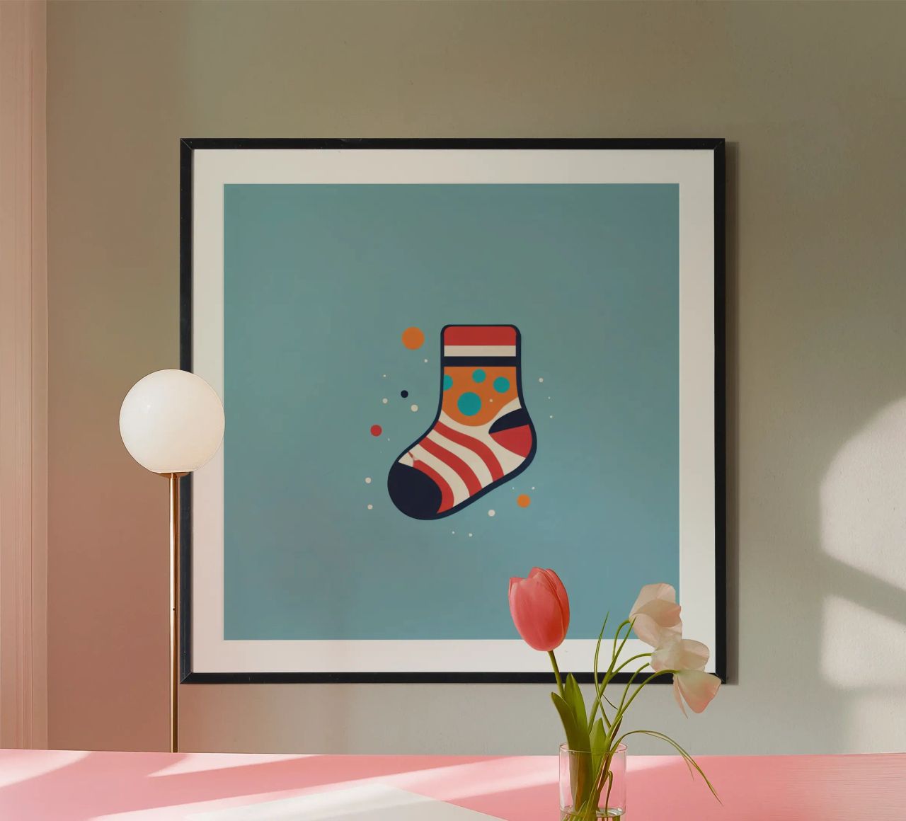 colorful sock with playful patterns on hahnemühle by DesignDoodle