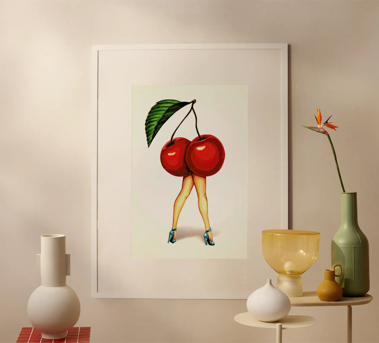 Fruit Stand - Cherry poster con telaio in legno da Kelly Gilleran