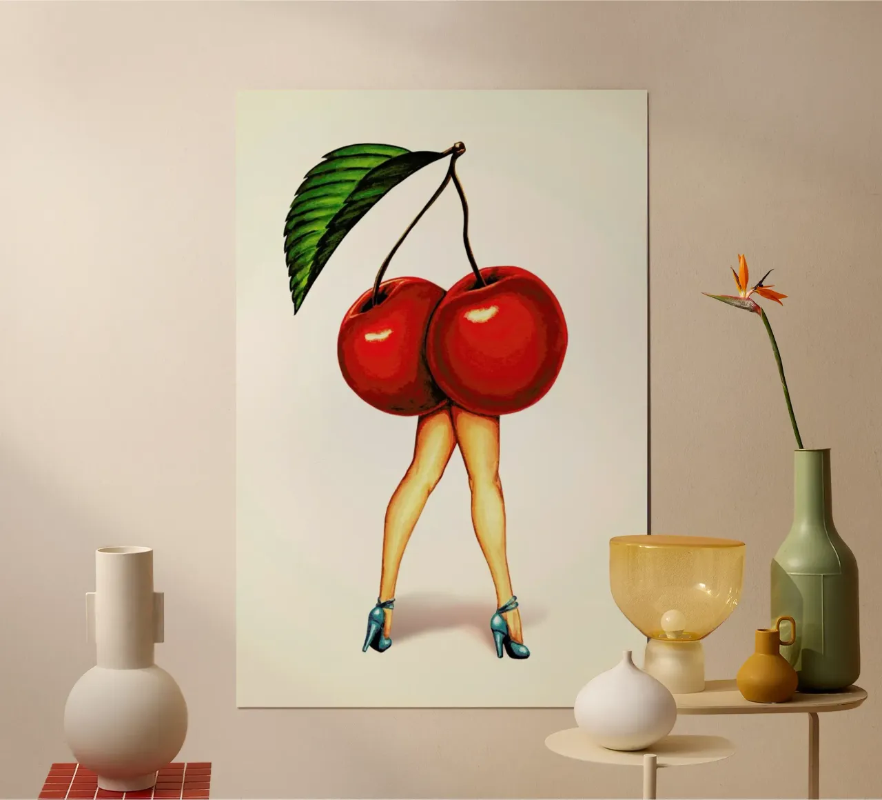 Fruit Stand - Cherry poster con telaio in legno da Kelly Gilleran