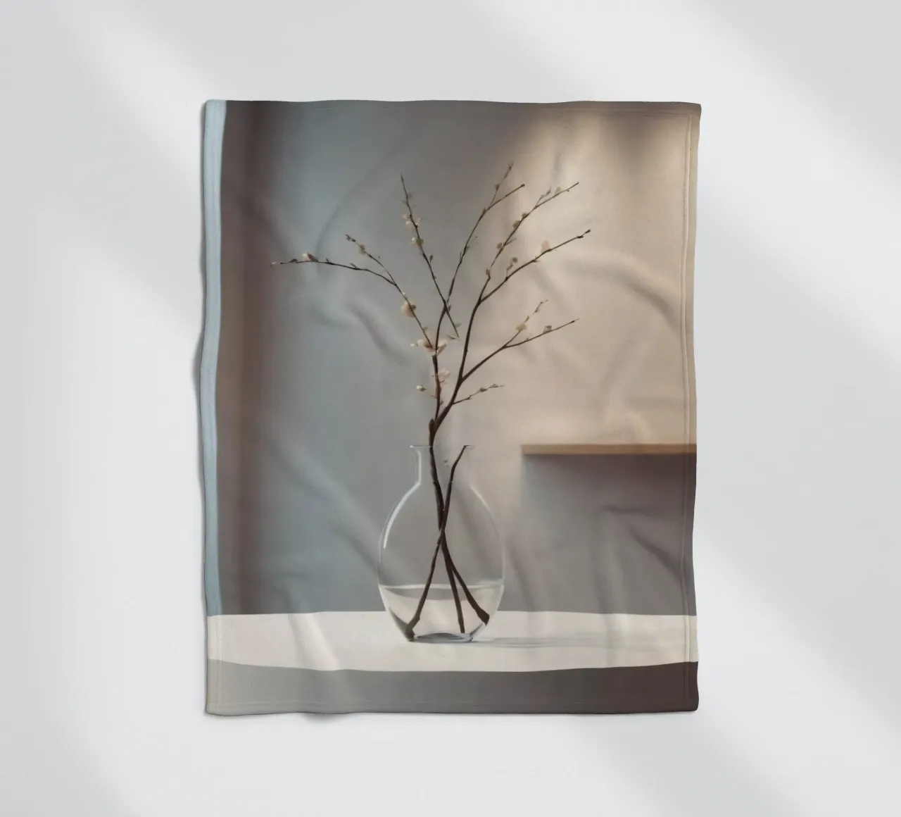 un vaso trasparente con rami delicati disposti coperta in pile da DesignDoodle
