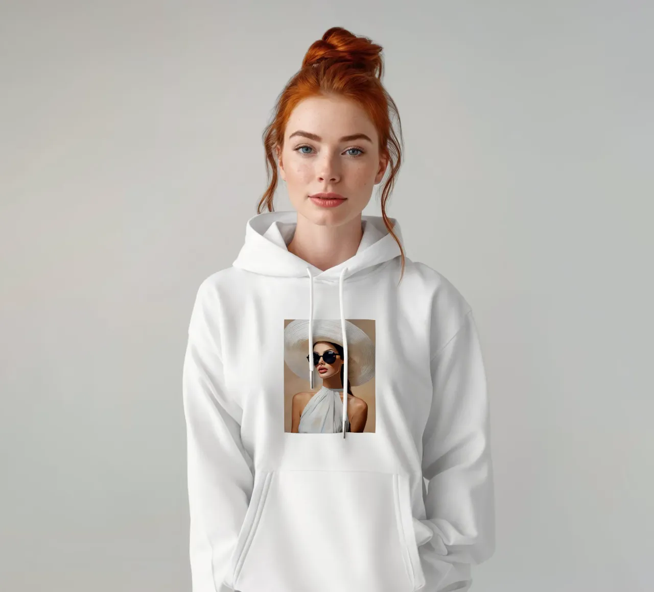 Donna con cappello bianco felpa con cappuccio da Take Your Art BV