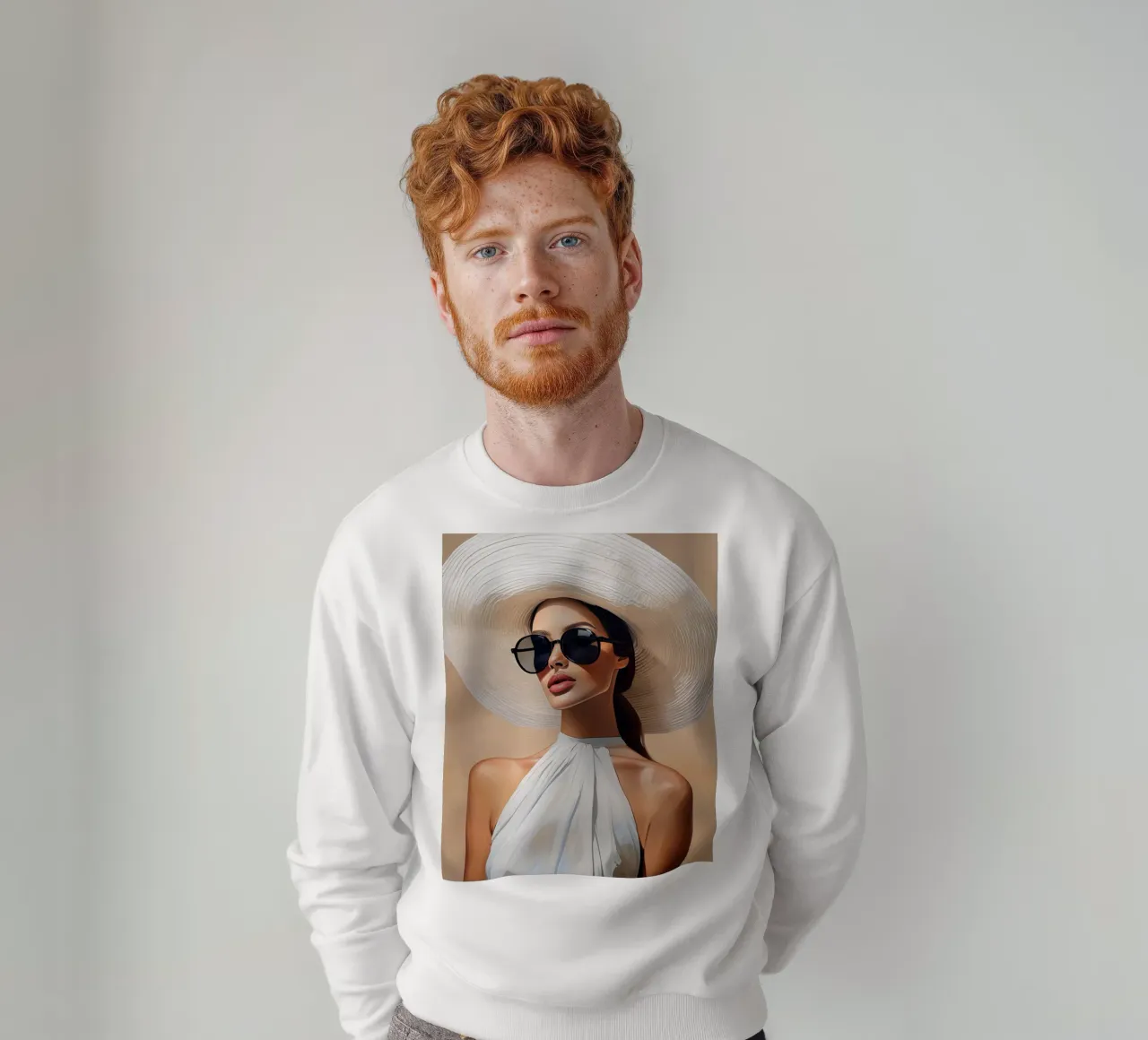 Donna con cappello bianco felpa da Take Your Art BV