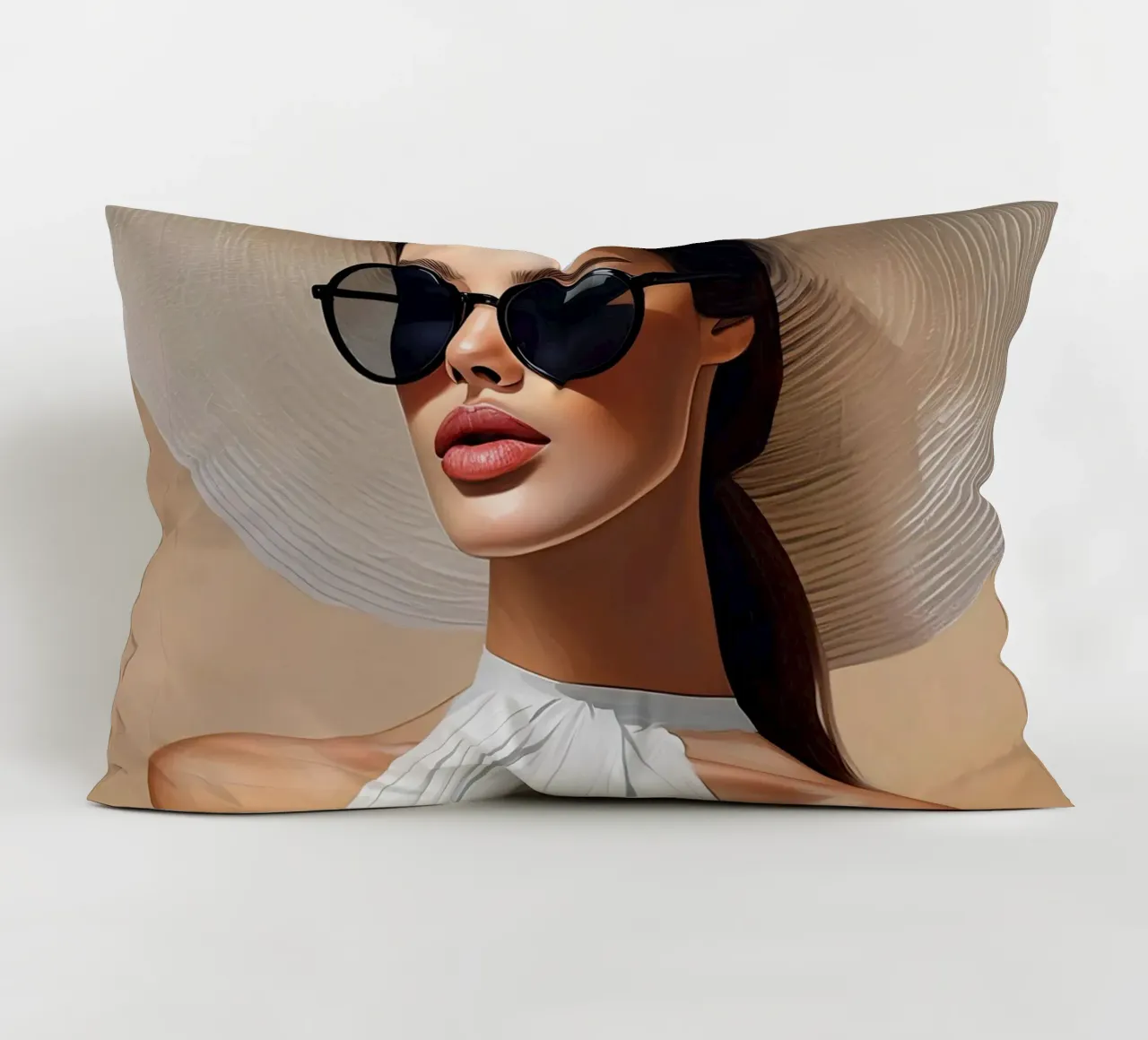 Donna con cappello bianco cuscino da Take Your Art BV