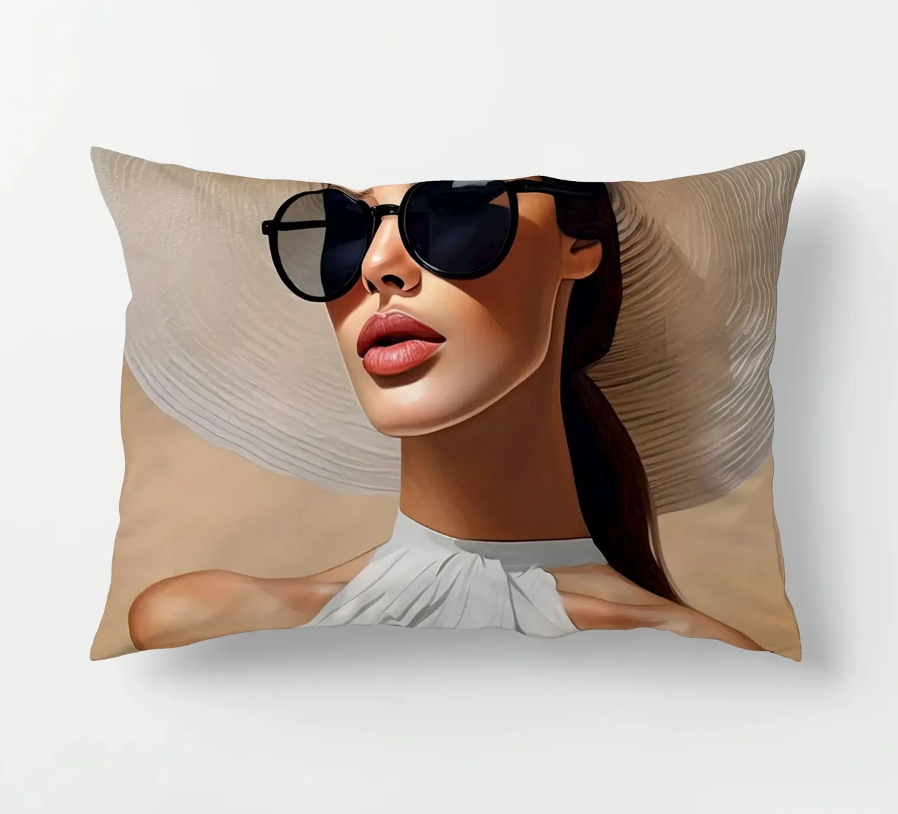Donna con cappello bianco cuscino da Take Your Art BV