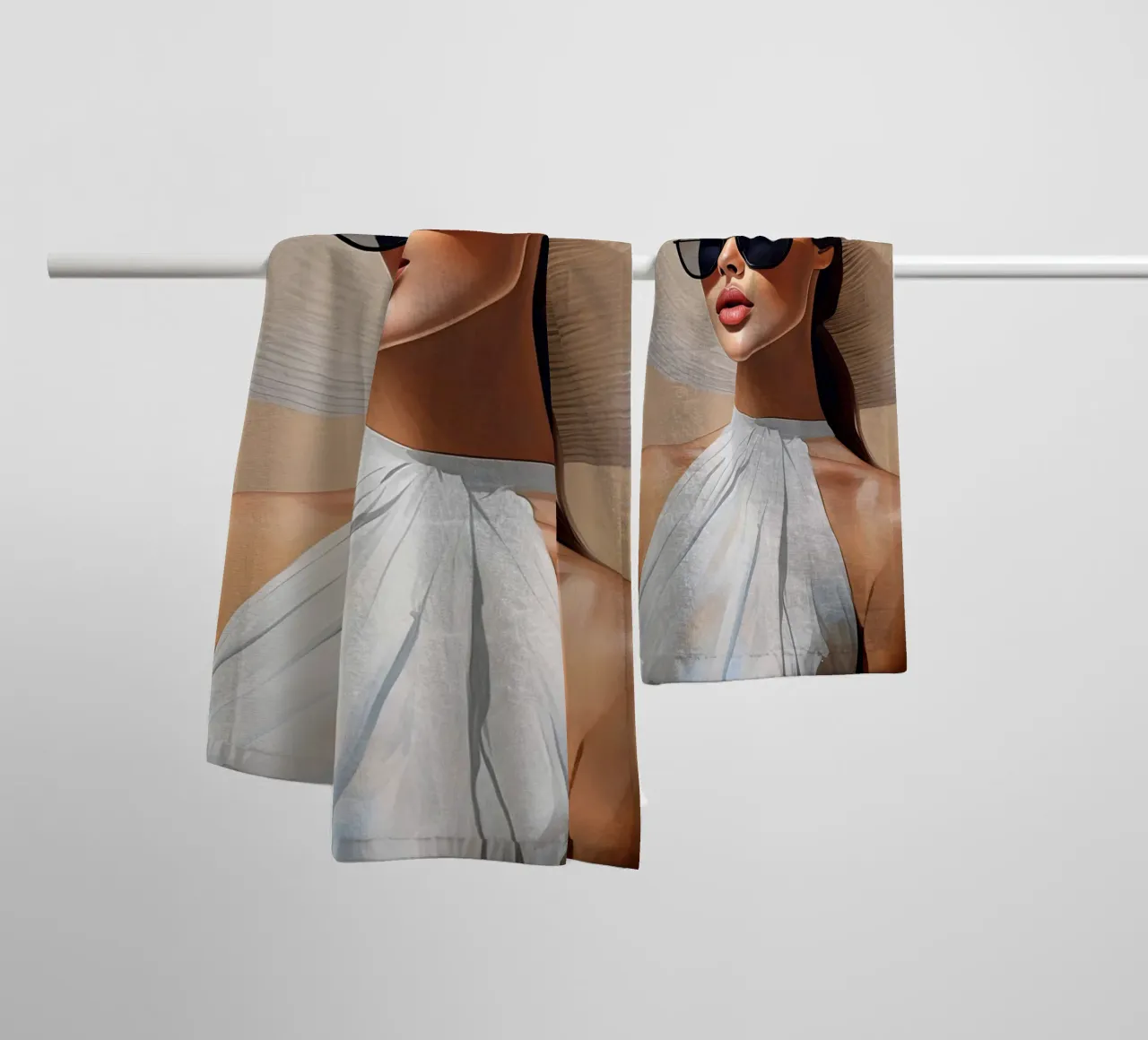 Donna con cappello bianco asciugamano da bagno da Take Your Art BV
