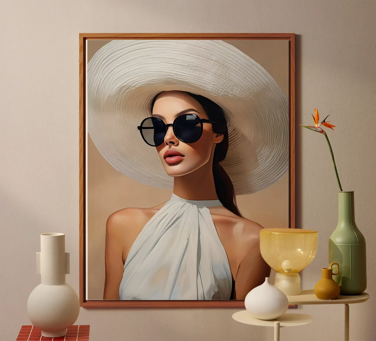 Donna con cappello bianco alluminio dibond da Take Your Art BV