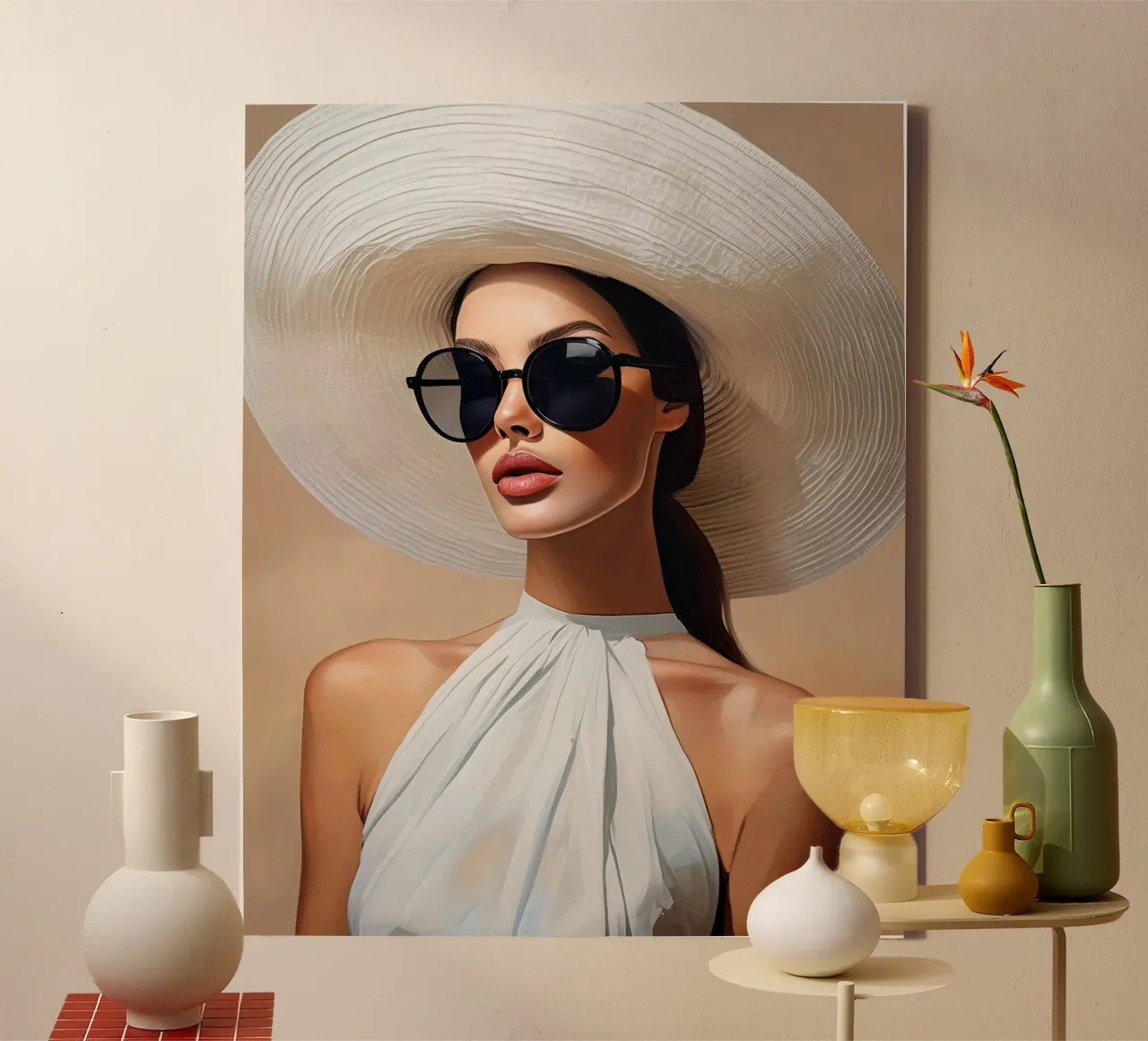 Donna con cappello bianco tela con Cornice a cassetta da Take Your Art BV