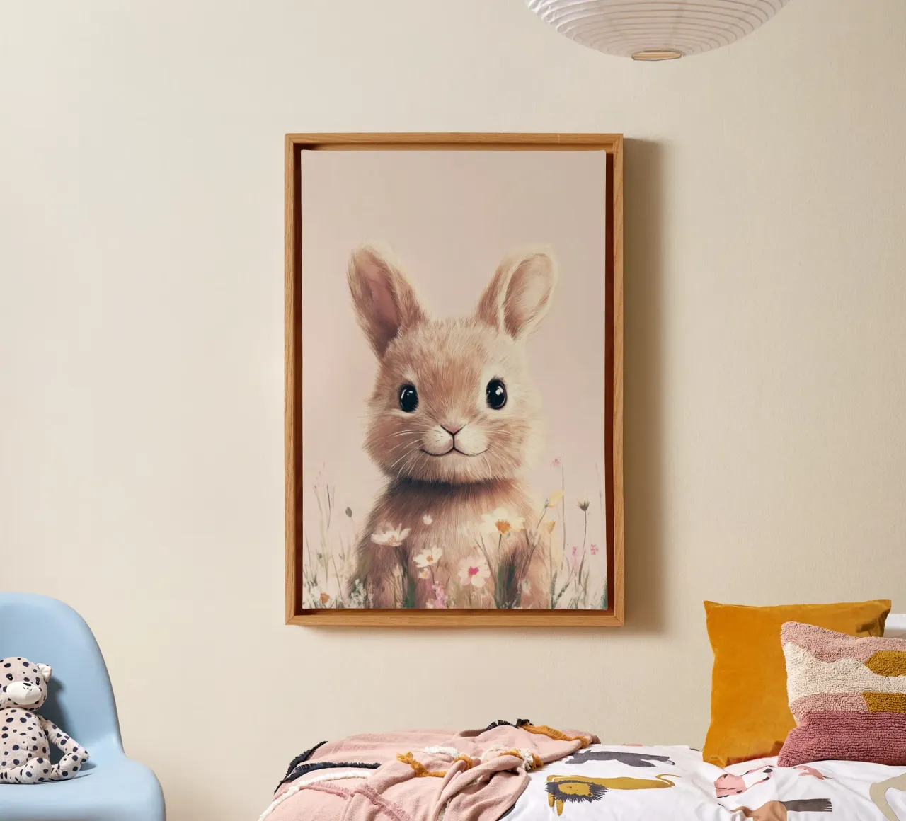 Hero #37: Hare in spring canvas with Floater frame by farbenhelden