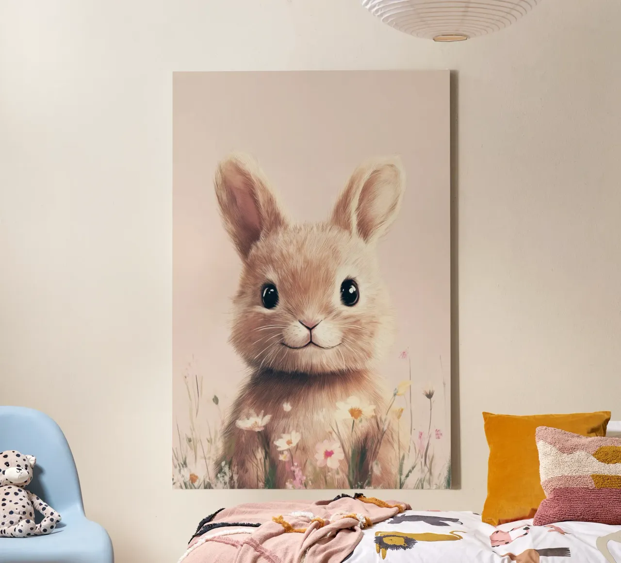 Hero #37: Hare in spring canvas with Floater frame by farbenhelden