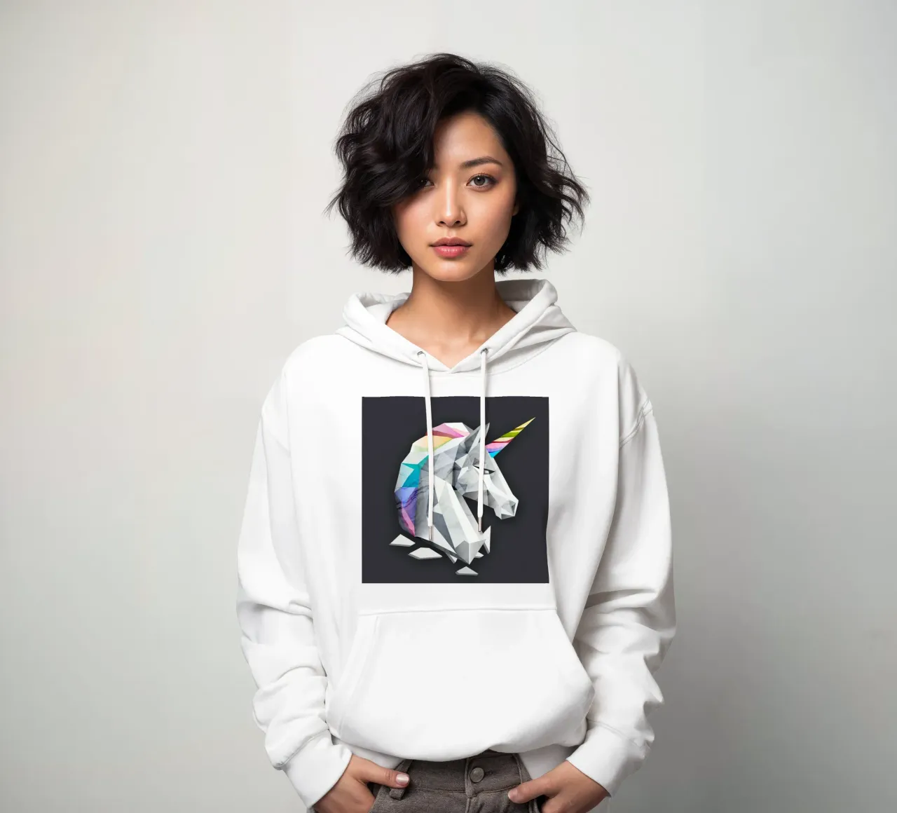 Unicornio geométrico con melena arco iris sudadera con capucha de namosh
