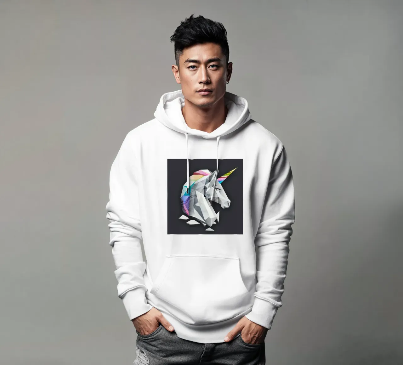 Unicornio geométrico con melena arco iris sudadera con capucha de namosh