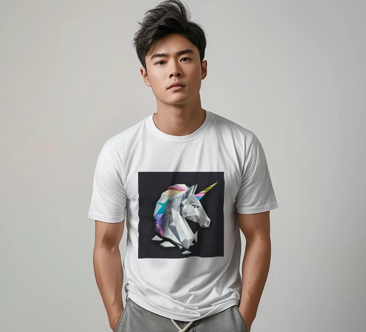 Geometric unicorn with rainbow mane t-shirt by namosh