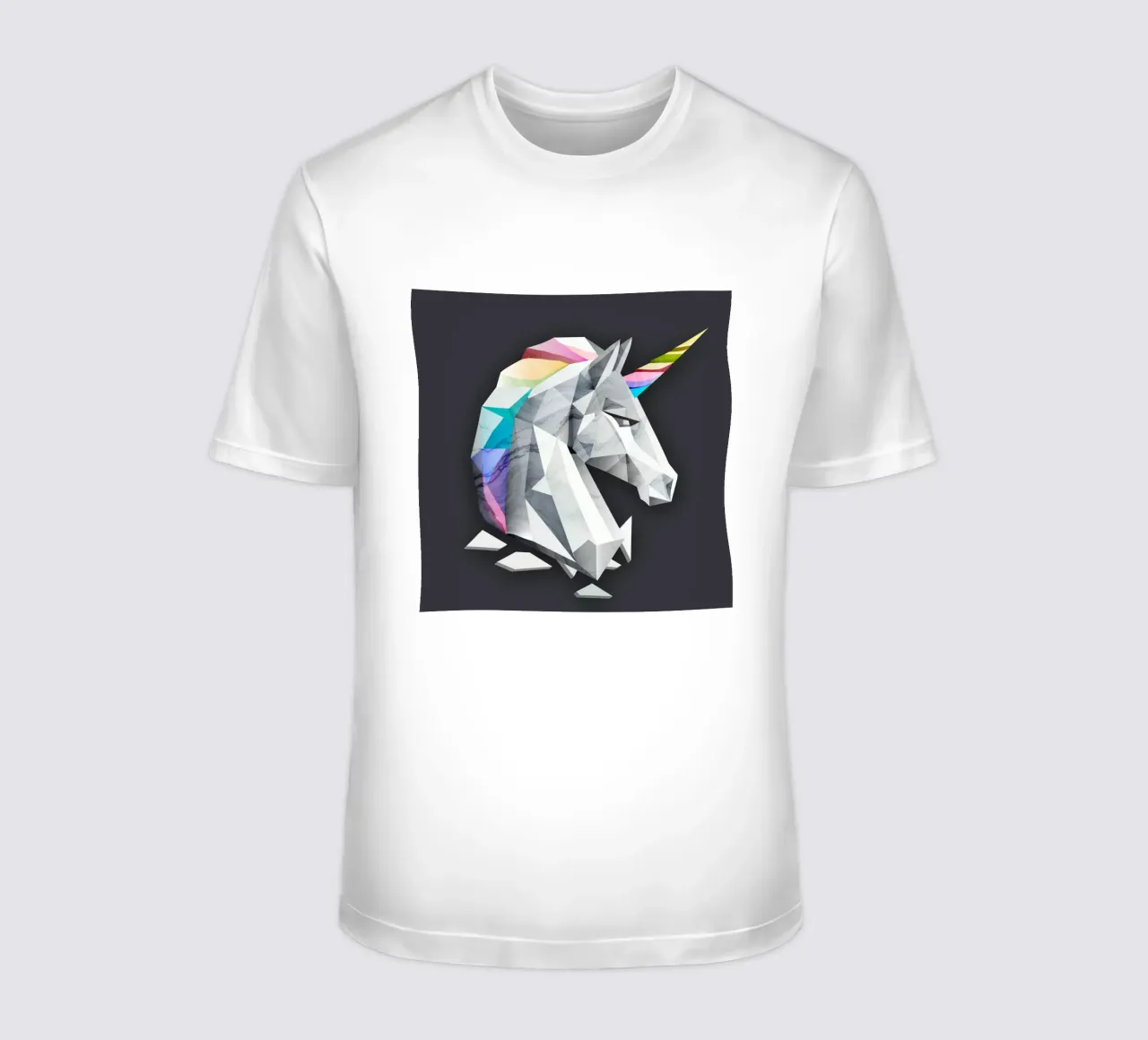 Geometric unicorn with rainbow mane t-shirt by namosh