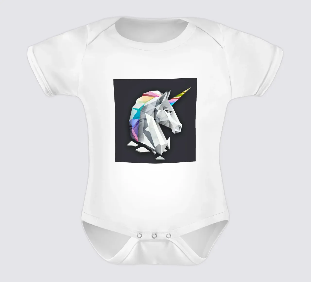 Geometric unicorn with rainbow mane short-sleeve baby romper by namosh