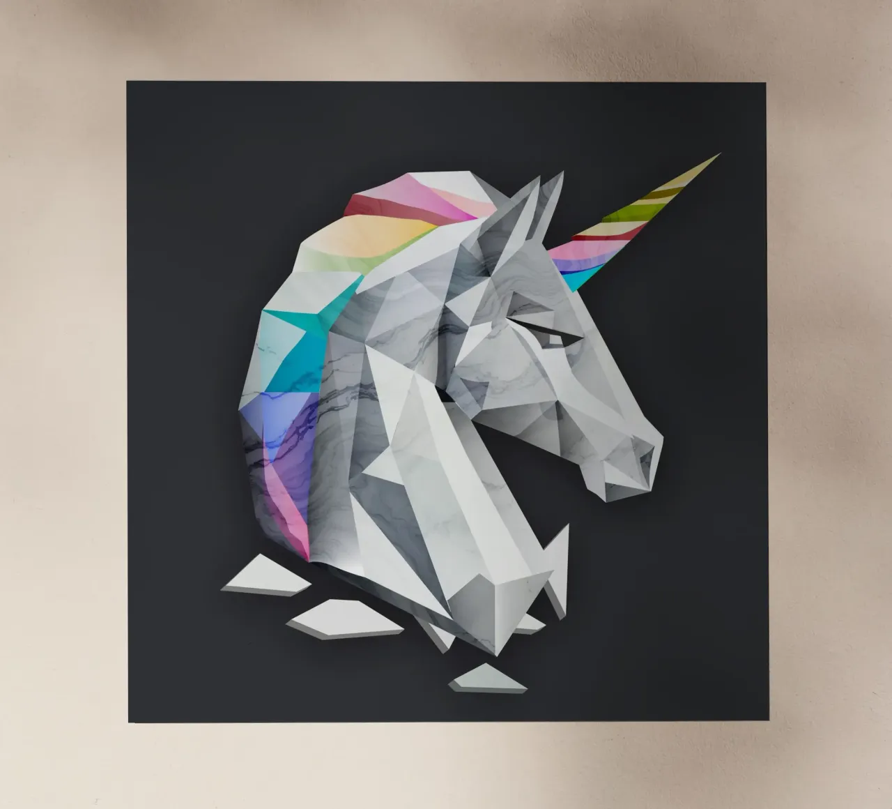 Unicornio geométrico con melena arco iris lámina retroiluminada de namosh