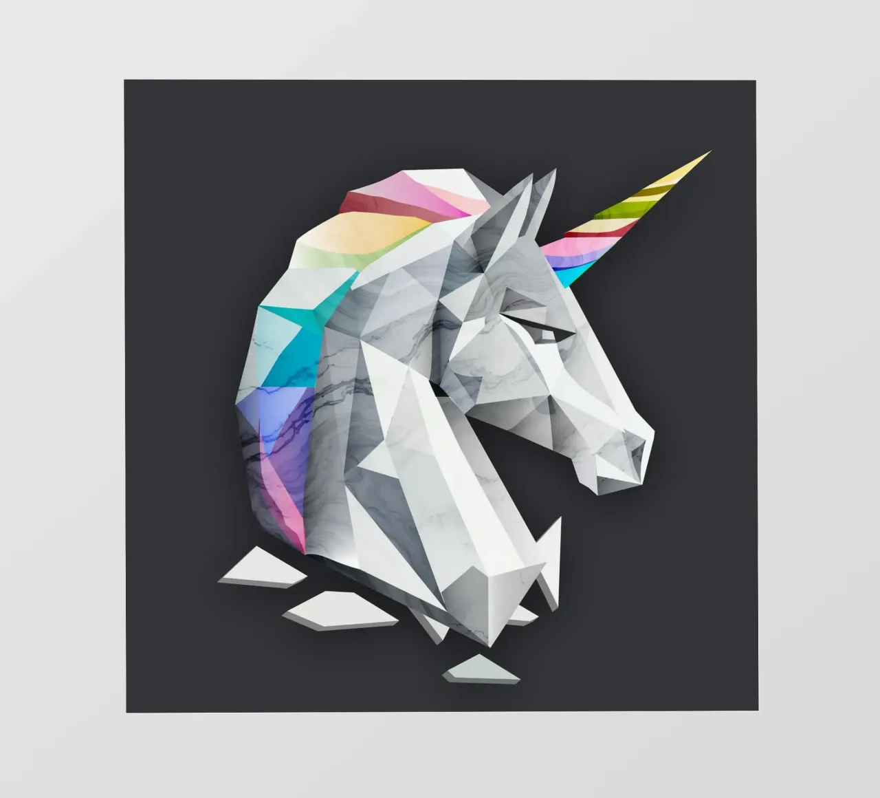 Unicornio geométrico con melena arco iris lámina retroiluminada de namosh