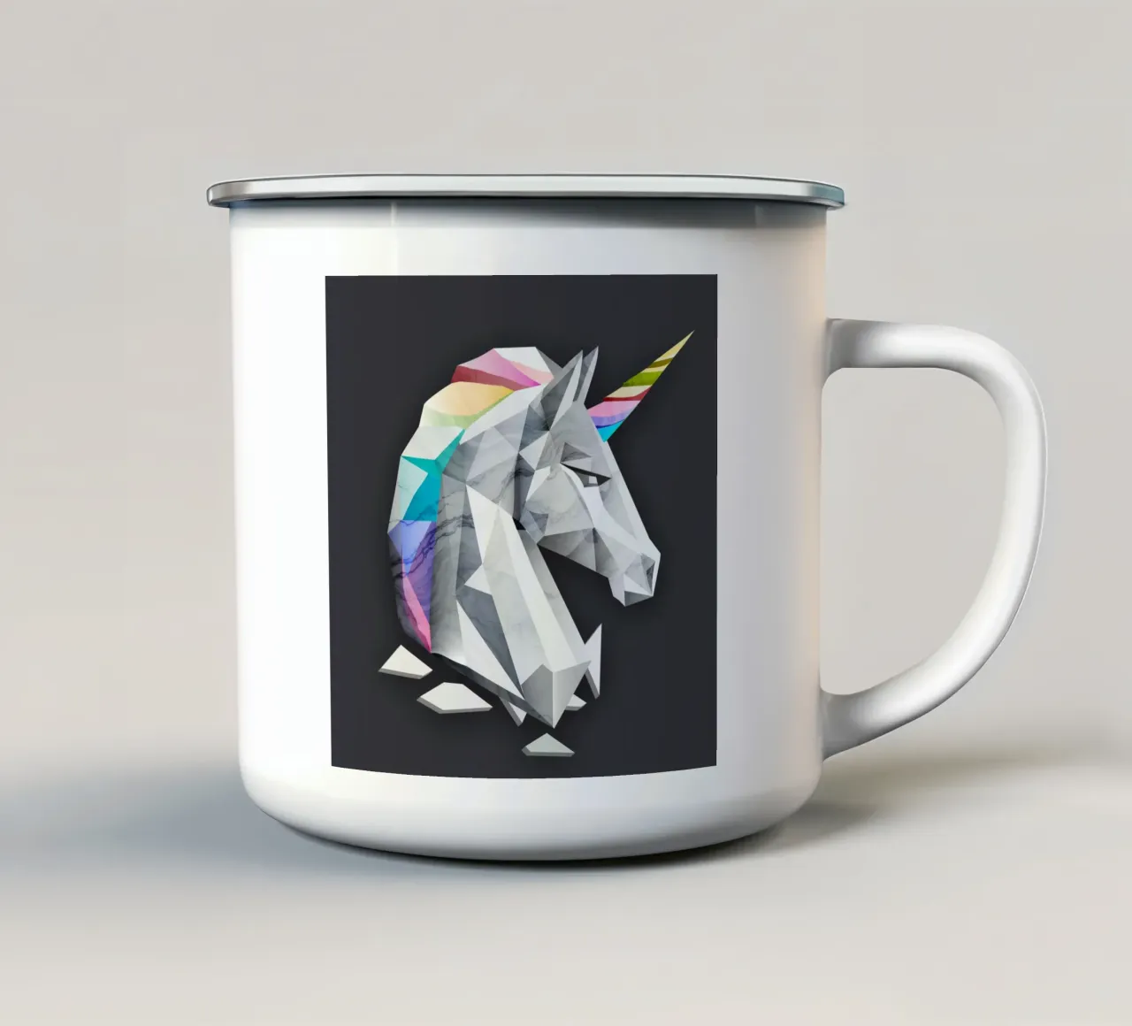 Unicorno geometrico con criniera arcobaleno tazza in smalto da namosh