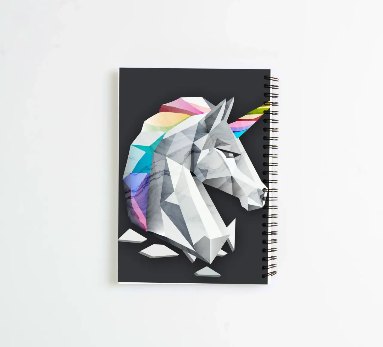 Geometric unicorn with rainbow mane spiral notebook by namosh